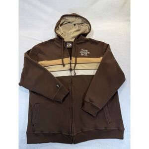 VTG 5ive Jungle‎ & Co. Brown Striped Zip Up Hoodie Mens XL Y2K Streetwear Trap